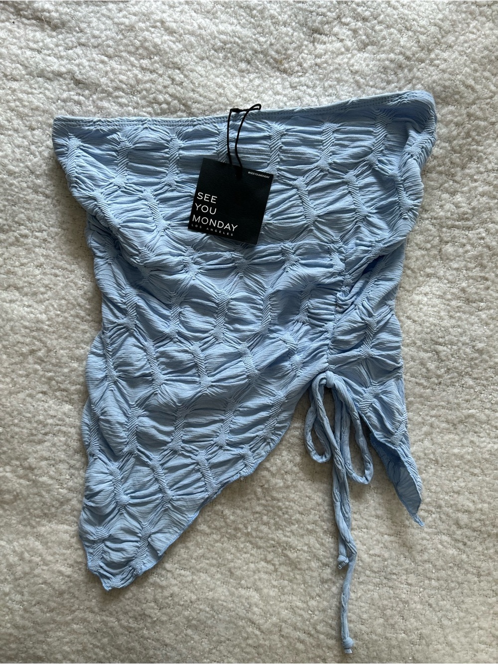 See You Monday Light Blue Ruched Tie-Side Strapless Camisole
